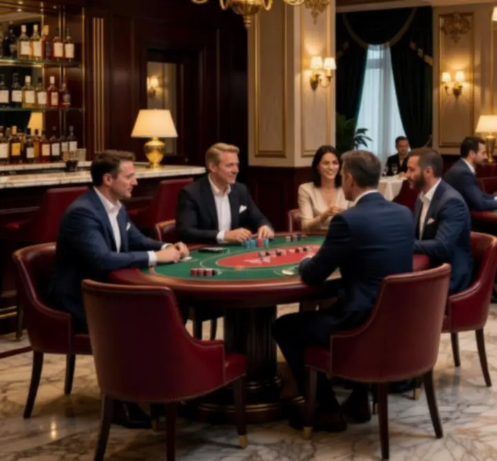 Világos, elegáns budapesti poker étterem, fine dining asztalokkal és kifinomult pókerasztalokkal