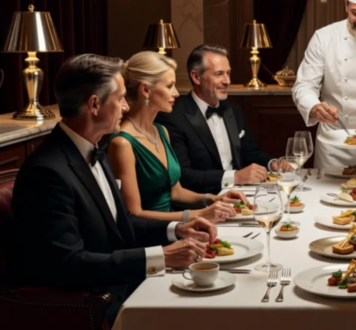 Exkluzív VIP gourmet fogások elegáns pókerasztal mellett